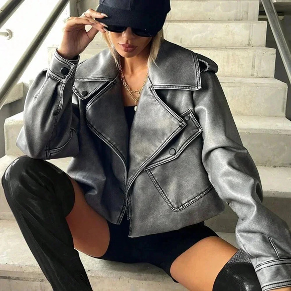 Grey Casual Women's Coolane Zip Up Moto Jacket - Picture 4 of 7